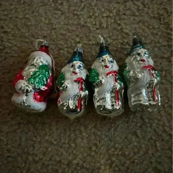Vintage Mercury Glass Snowman And Santa Ornaments - Picture 1 of 8